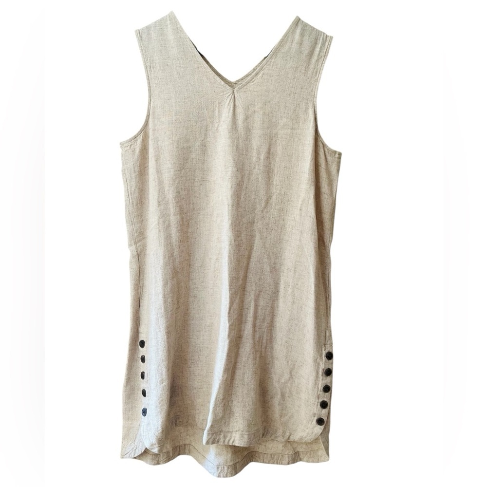 DKR & CO Cream Linen Blend Loose Summer V Neck Dress